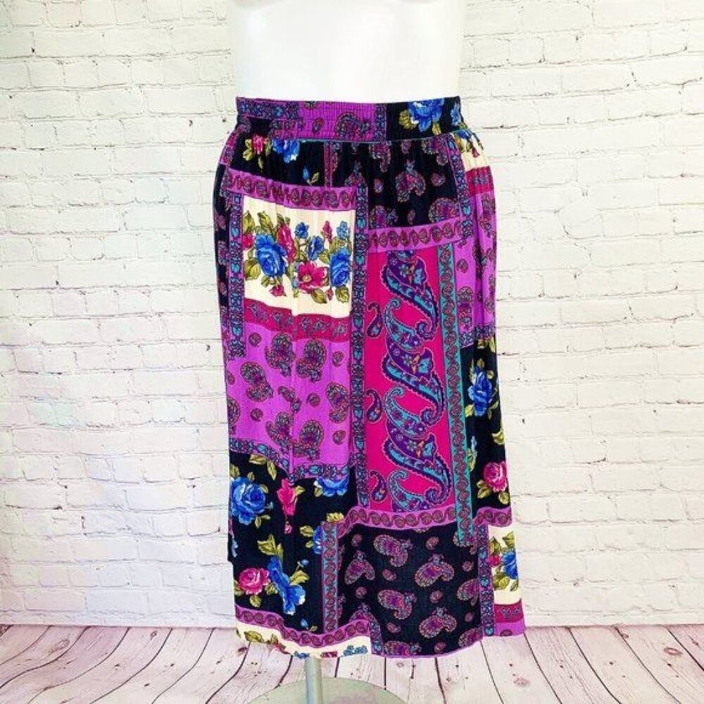 VINTAGE ACT I SKIRT & QUILTED JACKET FLOWER PAISLEY PRINT SET-SZ 13-14 USA MADE! - Picture 4 of 5